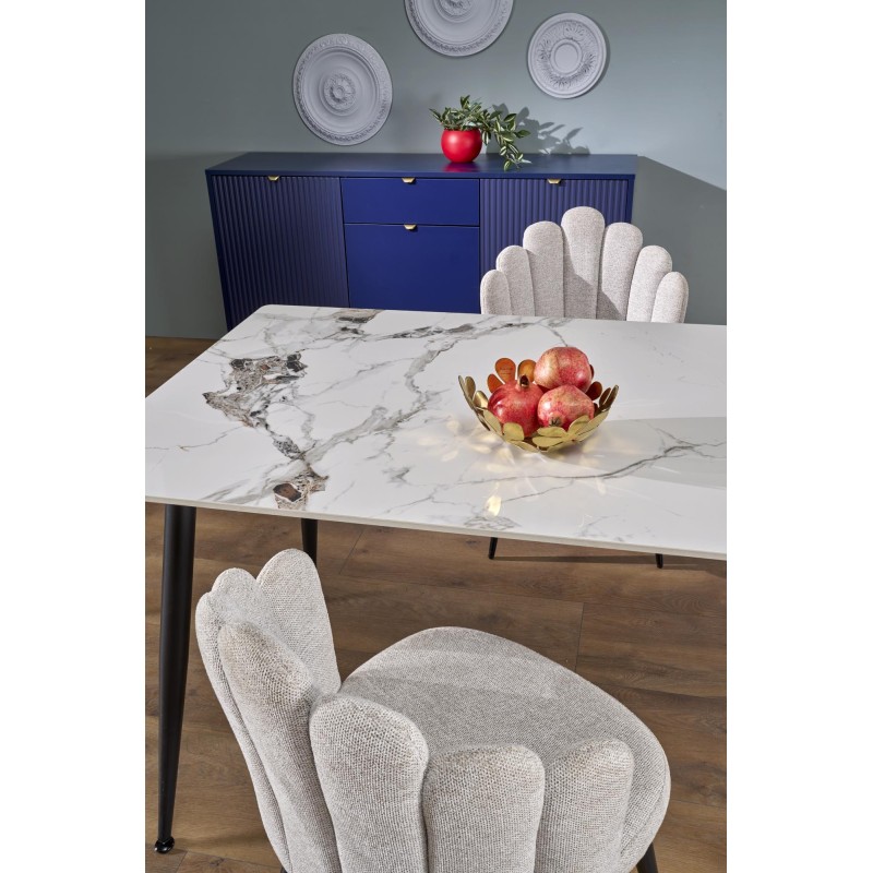 'EMILIO 140 Table Top - White Marble, Legs - Black' 'EMILIO 140 Table Top - White Marble, Legs - Black'