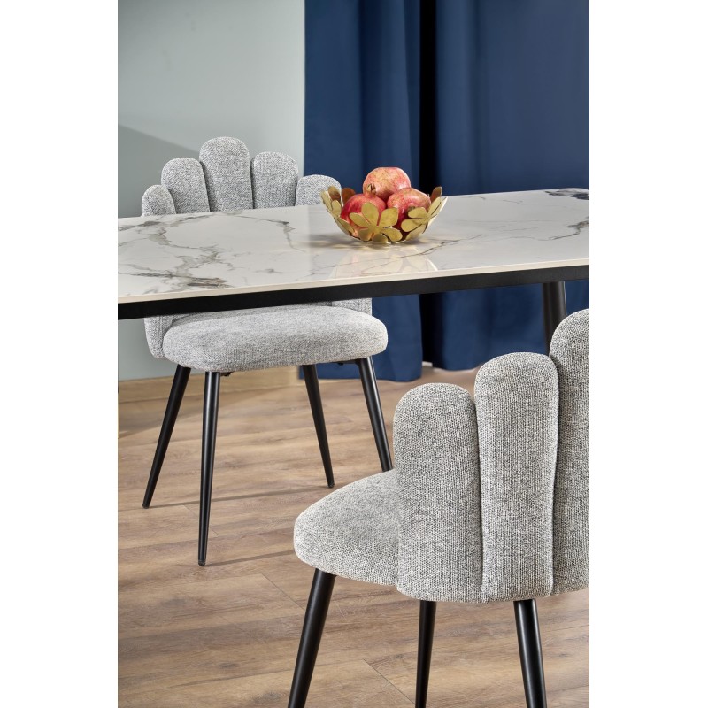 'EMILIO 140 Table Top - White Marble, Legs - Black' 'EMILIO 140 Table Top - White Marble, Legs - Black'