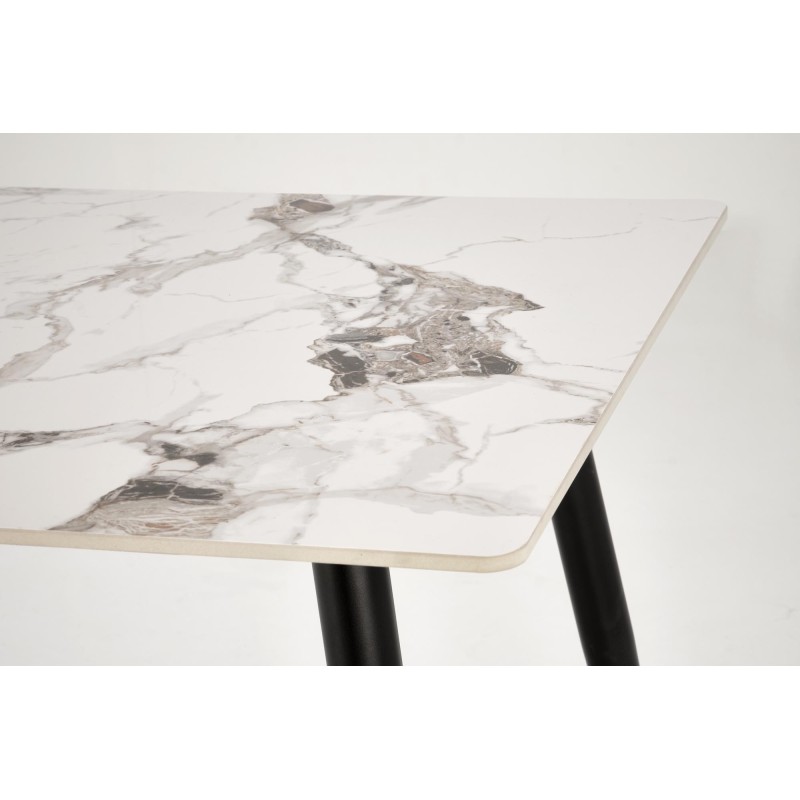 'EMILIO 140 Table Top - White Marble, Legs - Black' 'EMILIO 140 Table Top - White Marble, Legs - Black'