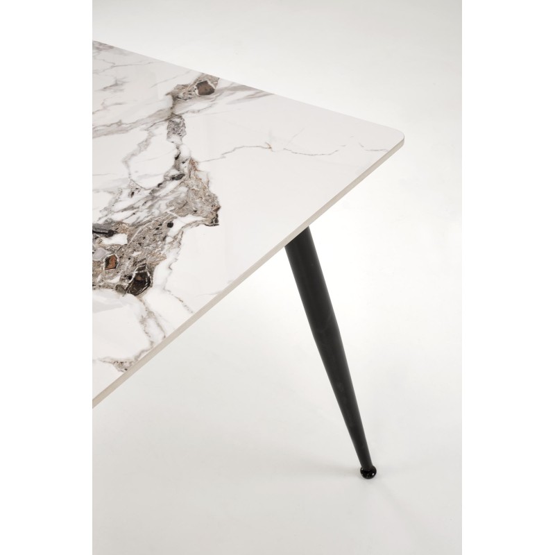 'EMILIO 140 Table Top - White Marble, Legs - Black' 'EMILIO 140 Table Top - White Marble, Legs - Black'