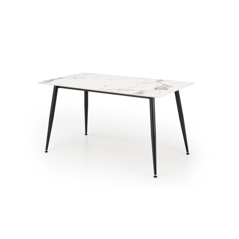 'EMILIO 140 Table Top - White Marble, Legs - Black' 'EMILIO 140 Table Top - White Marble, Legs - Black'