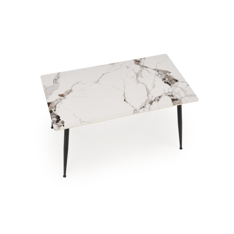 'EMILIO 140 Table Top - White Marble, Legs - Black' 'EMILIO 140 Table Top - White Marble, Legs - Black'