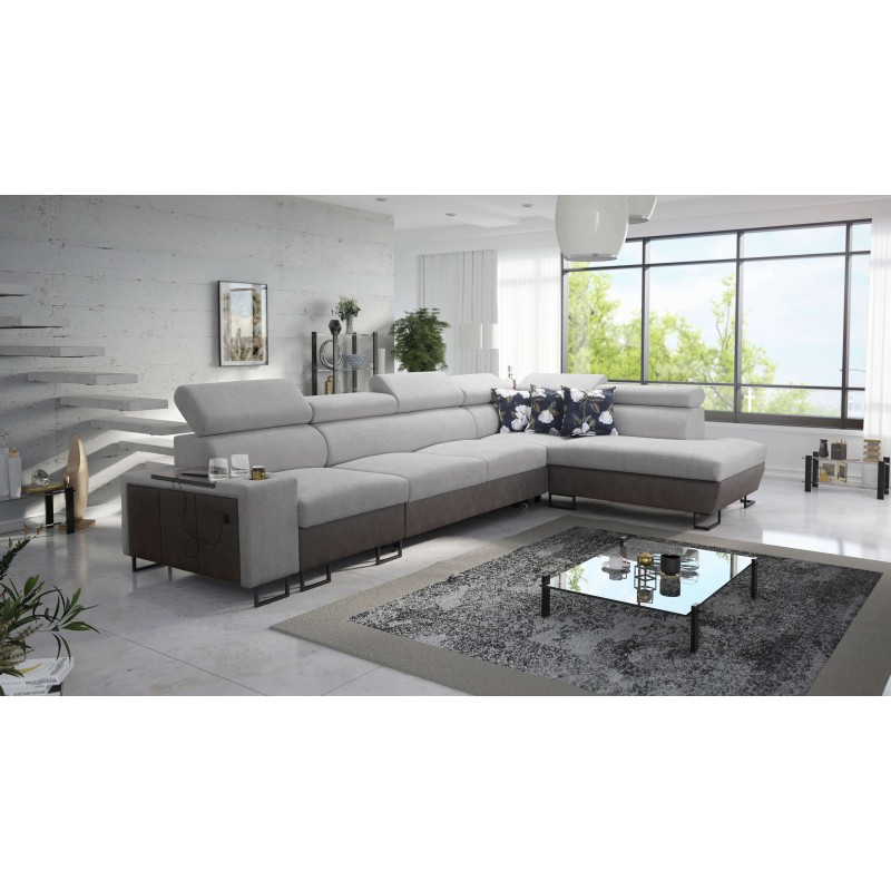 Prestige XI Mini corner sofa with sleeping function and USB port - Soft to the touch, Freya 210.20 + Tauro 8207