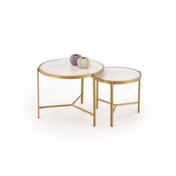 'FATIMA Set of 2 Benches, White Marble / Gold'