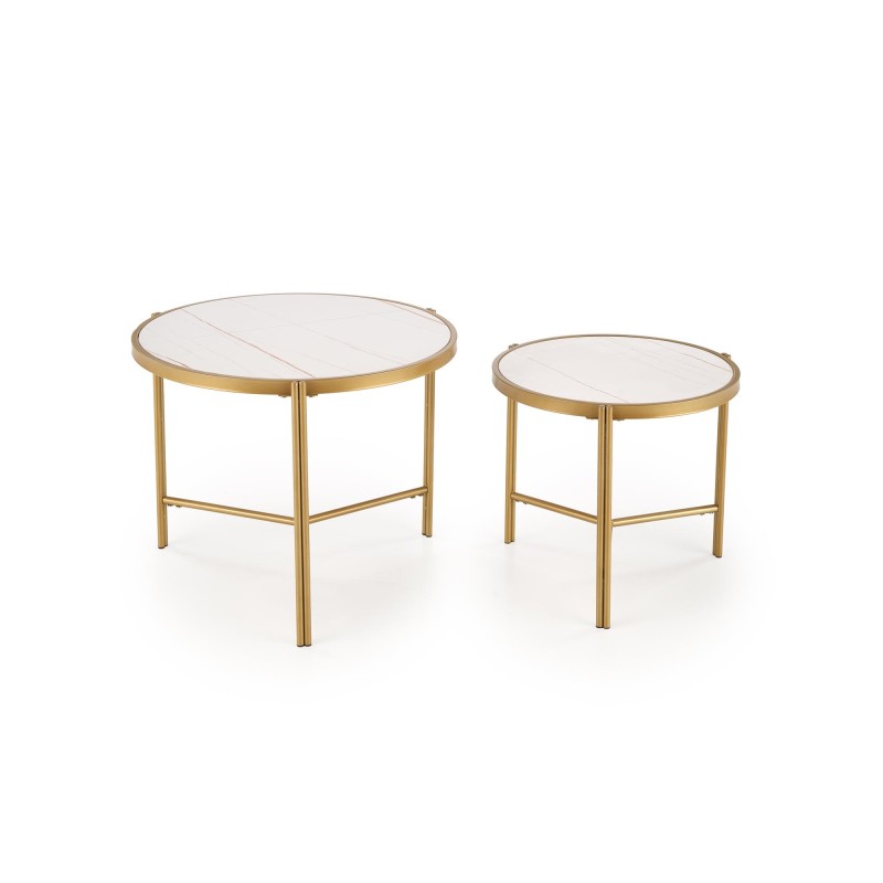 'FATIMA Set of 2 Benches, White Marble / Gold' 'FATIMA Set of 2 Benches, White Marble / Gold'