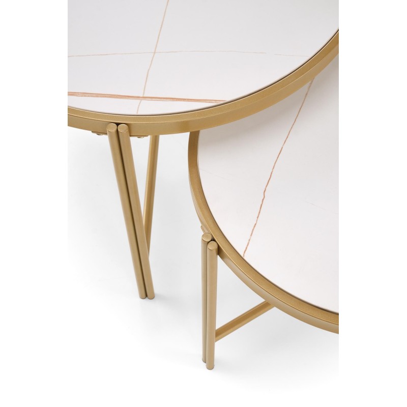 'FATIMA Set of 2 Benches, White Marble / Gold' 'FATIMA Set of 2 Benches, White Marble / Gold'