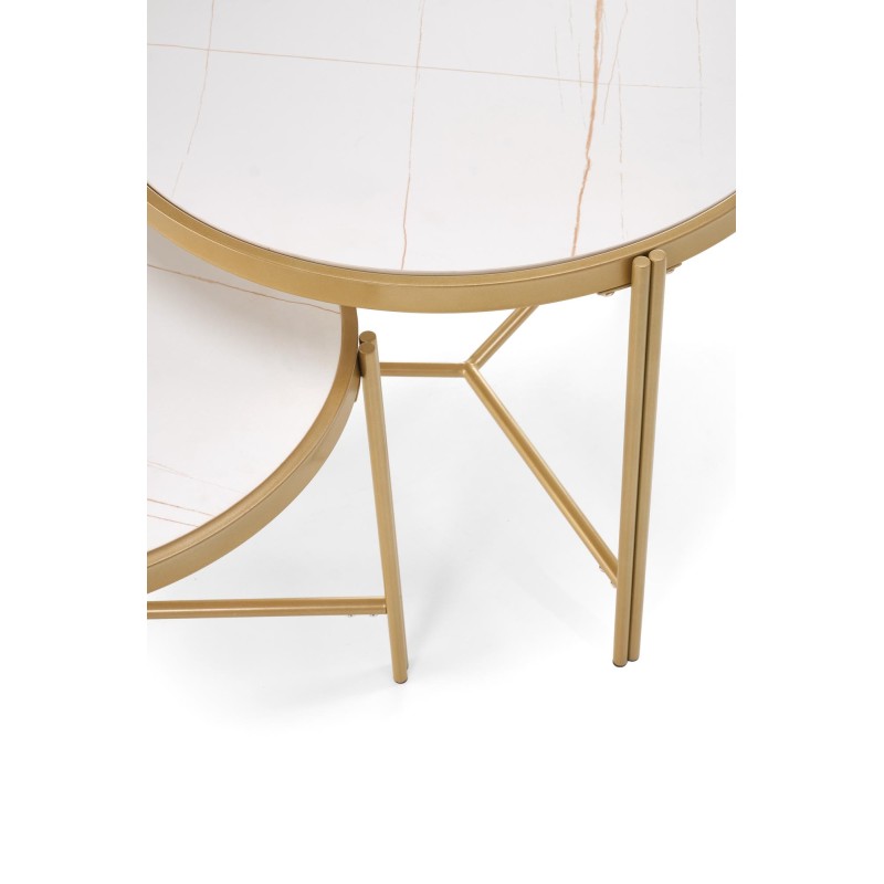 'FATIMA Set of 2 Benches, White Marble / Gold' 'FATIMA Set of 2 Benches, White Marble / Gold'