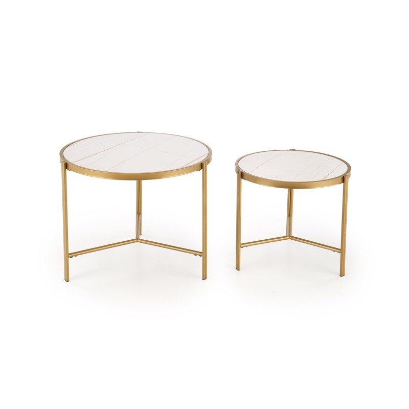 'FATIMA Set of 2 Benches, White Marble / Gold' 'FATIMA Set of 2 Benches, White Marble / Gold'