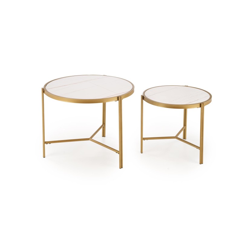 'FATIMA Set of 2 Benches, White Marble / Gold' 'FATIMA Set of 2 Benches, White Marble / Gold'