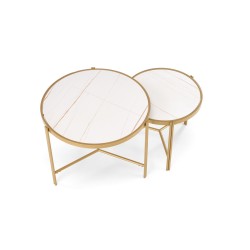 'FATIMA Set of 2 Benches, White Marble / Gold' 'FATIMA Set of 2 Benches, White Marble / Gold'