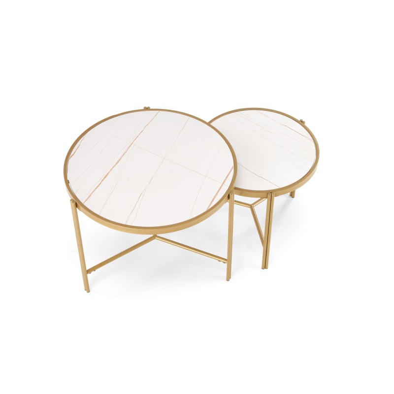 'FATIMA Set of 2 Benches, White Marble / Gold' 'FATIMA Set of 2 Benches, White Marble / Gold'