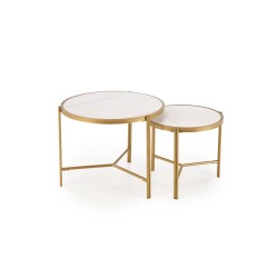 'FATIMA Set of 2 Benches, White Marble / Gold' 'FATIMA Set of 2 Benches, White Marble / Gold'
