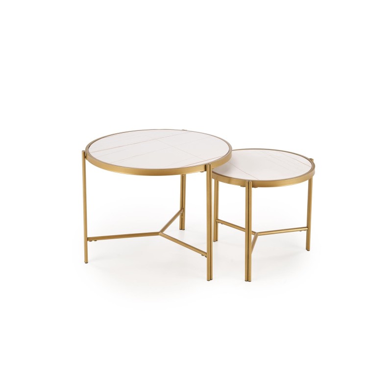 'FATIMA Set of 2 Benches, White Marble / Gold' 'FATIMA Set of 2 Benches, White Marble / Gold'