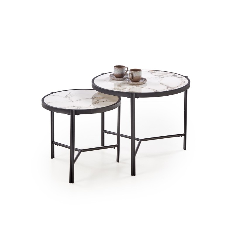 'FATIMA Set of 2 Benches, White Marble / Black' 'FATIMA Set of 2 Benches, White Marble / Black'