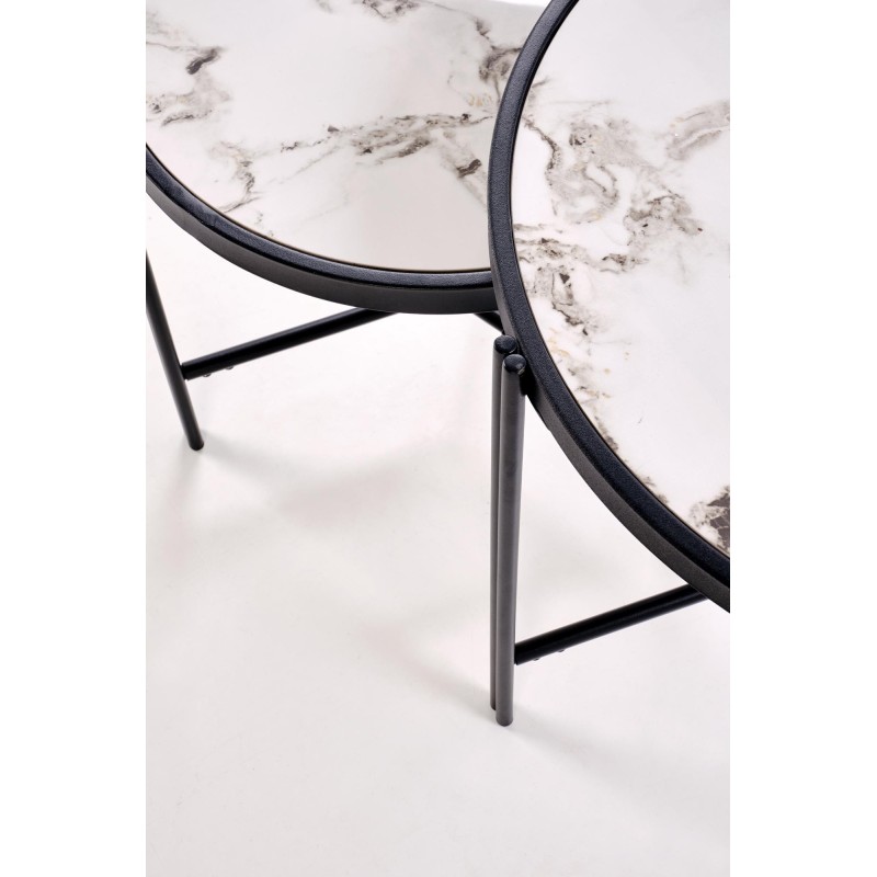 'FATIMA Set of 2 Benches, White Marble / Black' 'FATIMA Set of 2 Benches, White Marble / Black'