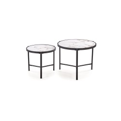 'FATIMA Set of 2 Benches, White Marble / Black' 'FATIMA Set of 2 Benches, White Marble / Black'