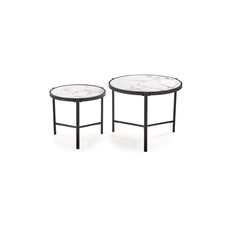 'FATIMA Set of 2 Benches, White Marble / Black' 'FATIMA Set of 2 Benches, White Marble / Black'