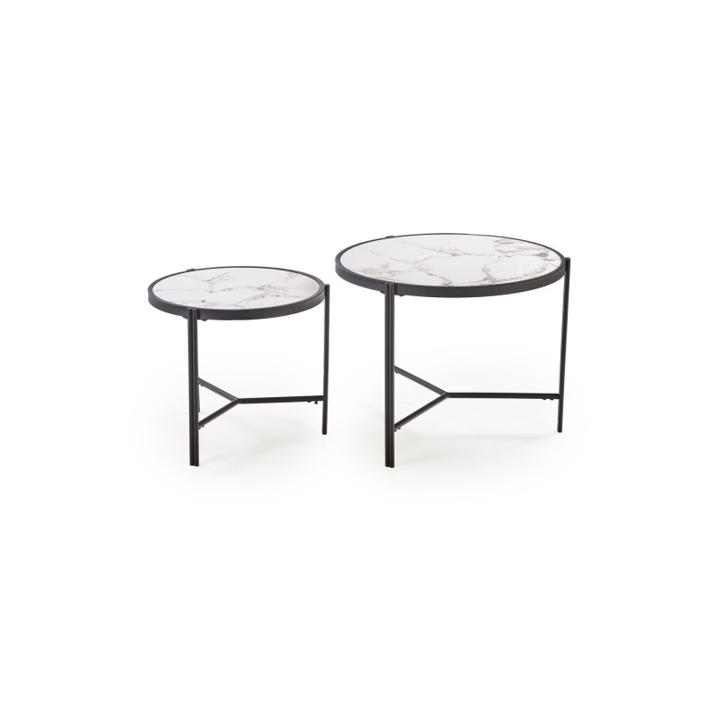 'FATIMA Set of 2 Benches, White Marble / Black' 'FATIMA Set of 2 Benches, White Marble / Black'