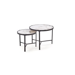 'FATIMA Set of 2 Benches, White Marble / Black' 'FATIMA Set of 2 Benches, White Marble / Black'