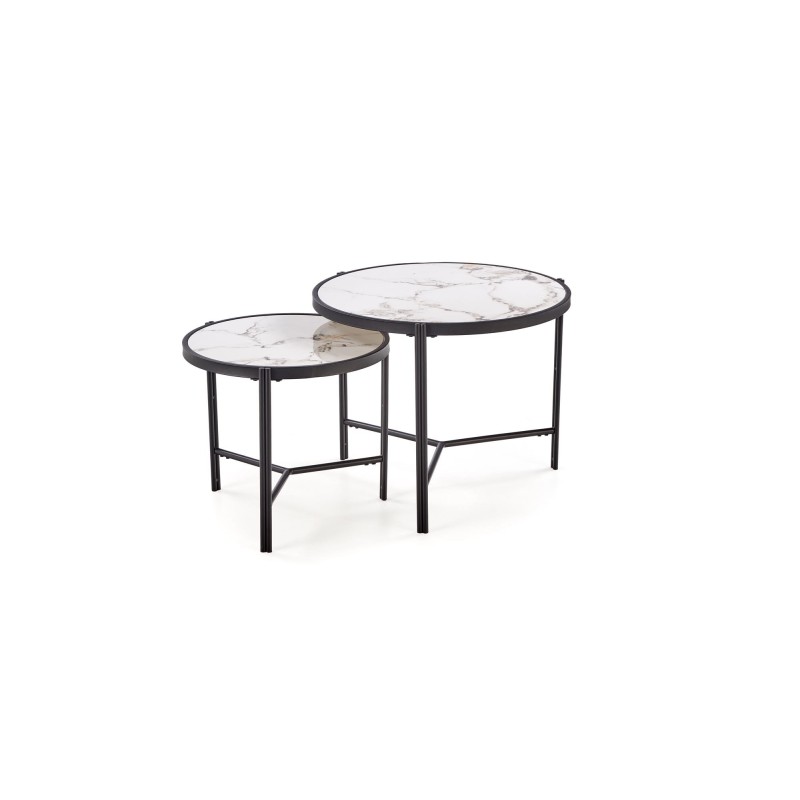 'FATIMA Set of 2 Benches, White Marble / Black' 'FATIMA Set of 2 Benches, White Marble / Black'