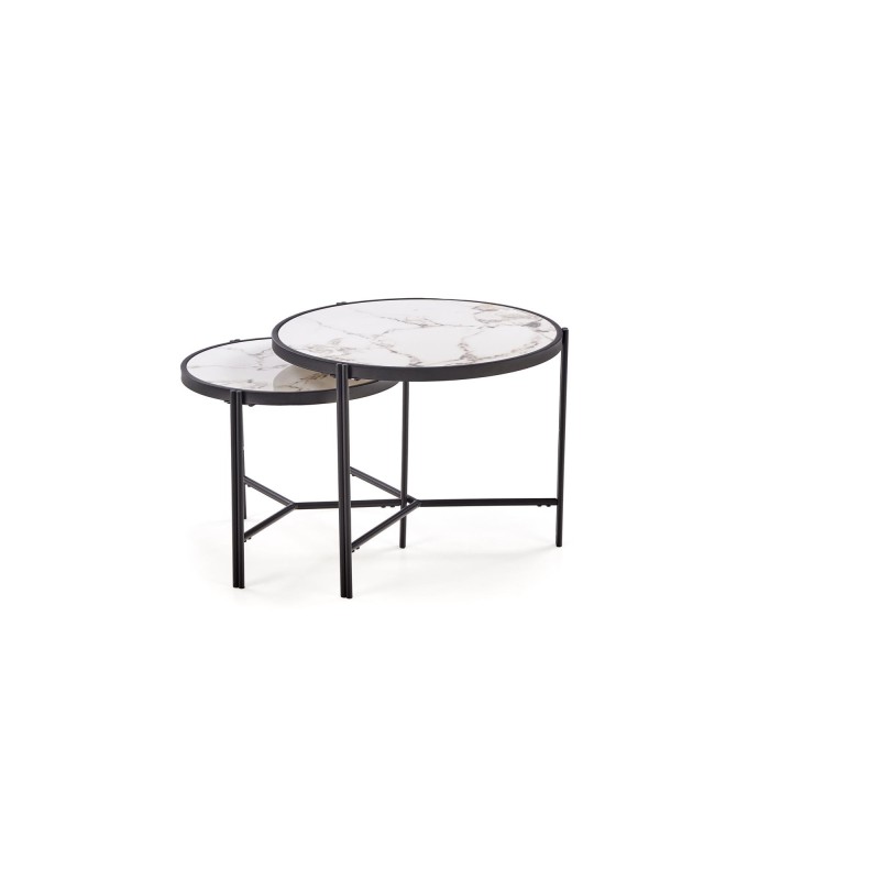 'FATIMA Set of 2 Benches, White Marble / Black' 'FATIMA Set of 2 Benches, White Marble / Black'