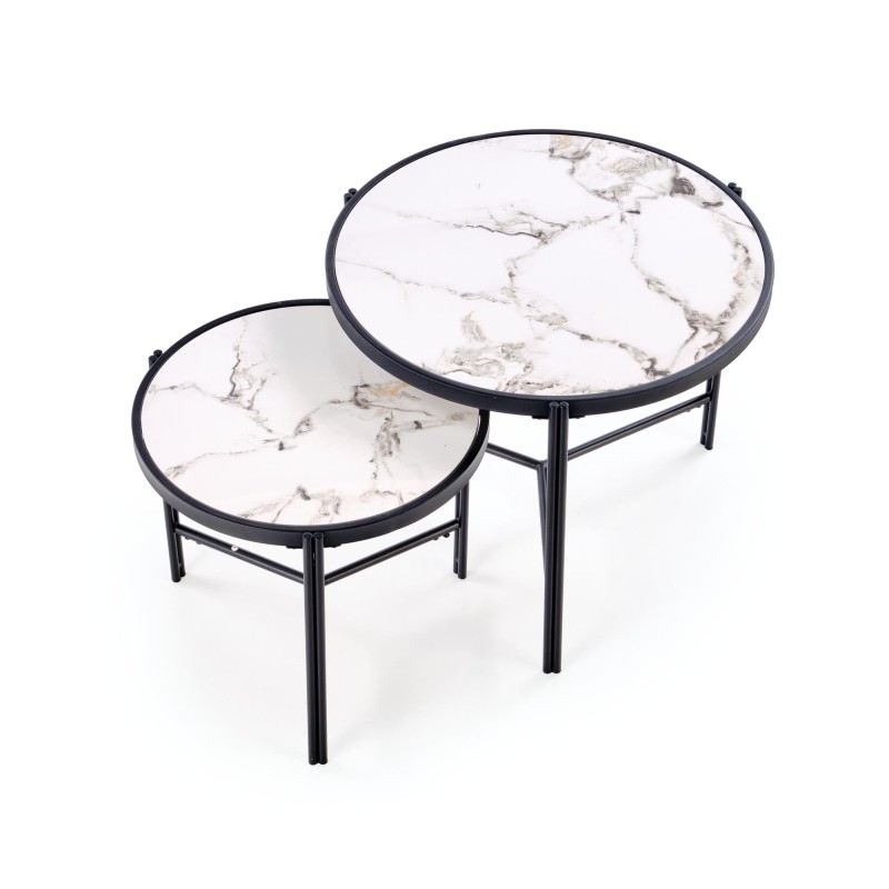 'FATIMA Set of 2 Benches, White Marble / Black' 'FATIMA Set of 2 Benches, White Marble / Black'