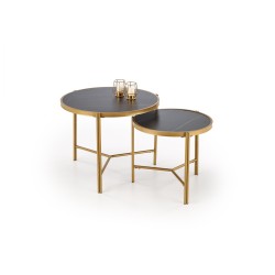 'FATIMA Set of 2 Benches, Black Marble / Gold'