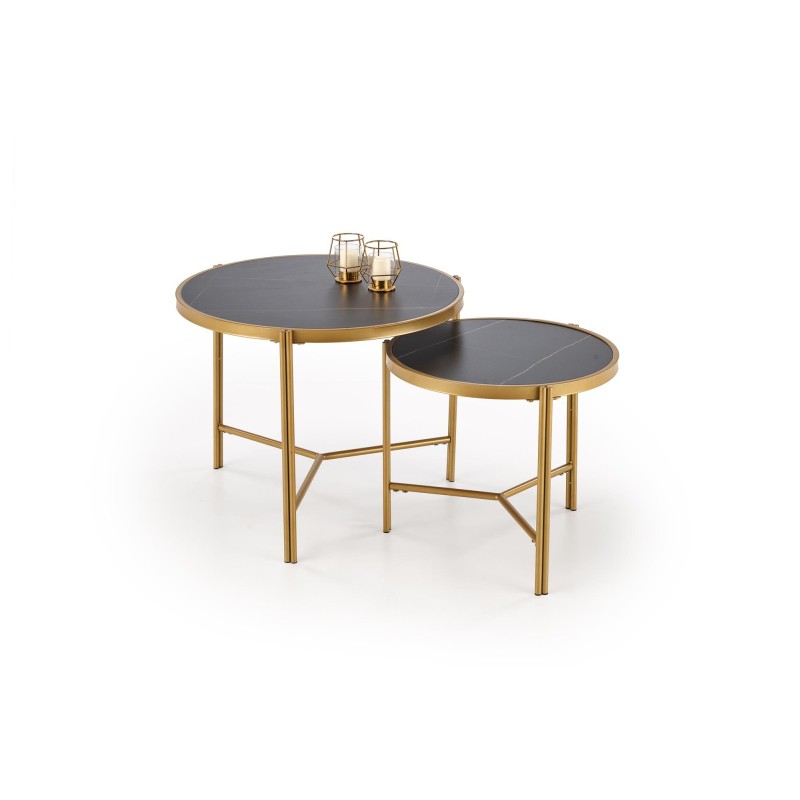 'FATIMA Set of 2 Benches, Black Marble / Gold' 'FATIMA Set of 2 Benches, Black Marble / Gold'