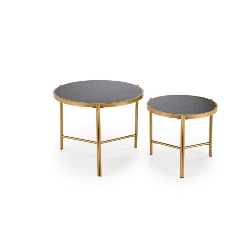 'FATIMA Set of 2 Benches, Black Marble / Gold' 'FATIMA Set of 2 Benches, Black Marble / Gold'