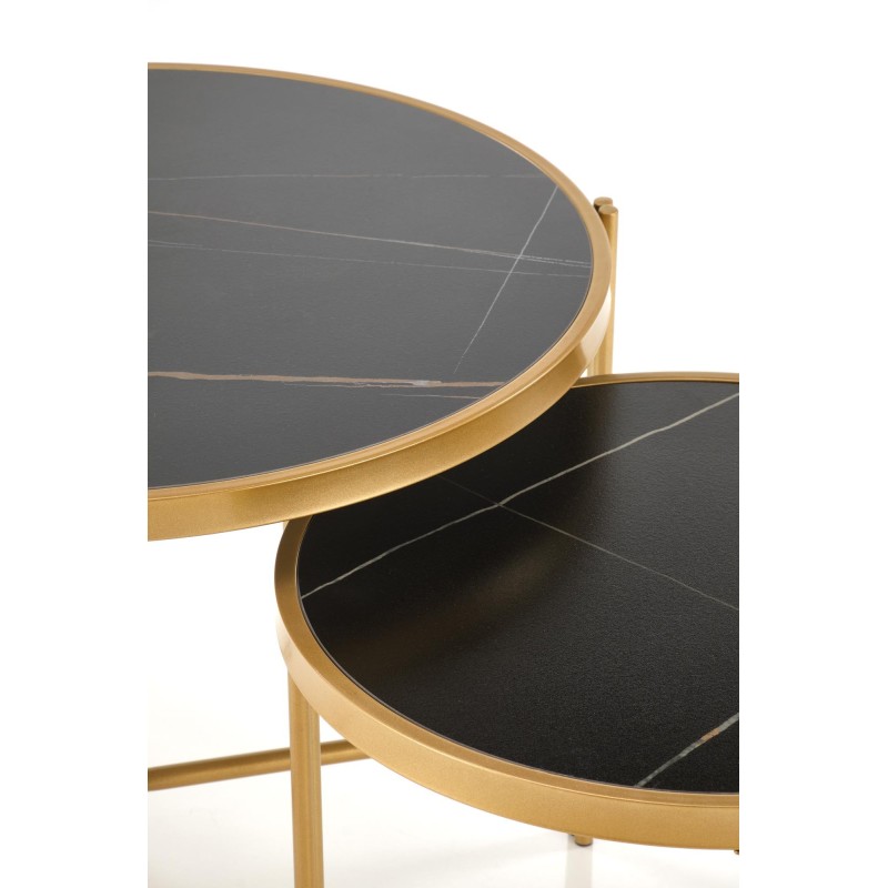 'FATIMA Set of 2 Benches, Black Marble / Gold' 'FATIMA Set of 2 Benches, Black Marble / Gold'
