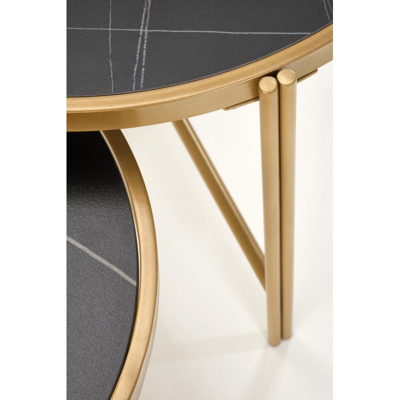 'FATIMA Set of 2 Benches, Black Marble / Gold' 'FATIMA Set of 2 Benches, Black Marble / Gold'