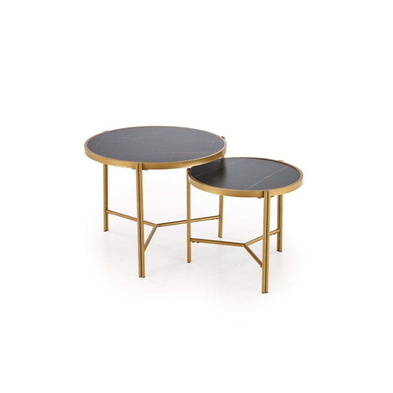 'FATIMA Set of 2 Benches, Black Marble / Gold' 'FATIMA Set of 2 Benches, Black Marble / Gold'