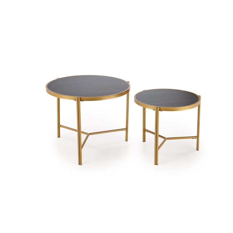 'FATIMA Set of 2 Benches, Black Marble / Gold' 'FATIMA Set of 2 Benches, Black Marble / Gold'