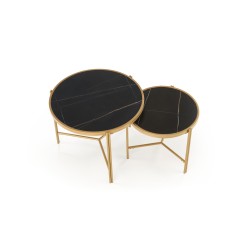 'FATIMA Set of 2 Benches, Black Marble / Gold' 'FATIMA Set of 2 Benches, Black Marble / Gold'