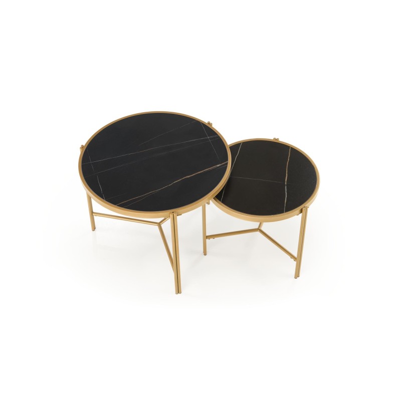 'FATIMA Set of 2 Benches, Black Marble / Gold' 'FATIMA Set of 2 Benches, Black Marble / Gold'