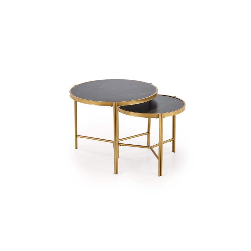 'FATIMA Set of 2 Benches, Black Marble / Gold' 'FATIMA Set of 2 Benches, Black Marble / Gold'