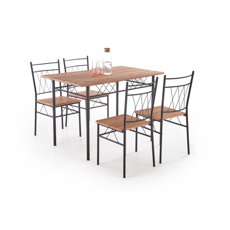 'FAUST 3 Set: Table + 4 Chairs in Natural Oak / Black' 'FAUST 3 Set: Table + 4 Chairs in Natural Oak / Black'
