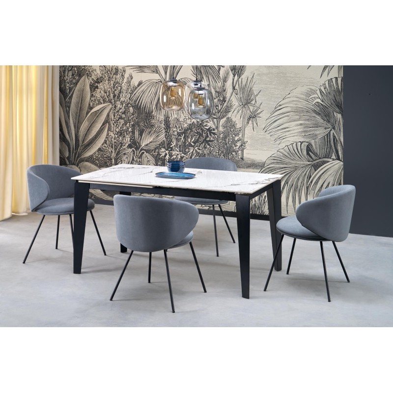 'FELIX Extendable Table, Top - White Marble, Legs - Black' 'FELIX Extendable Table, Top - White Marble, Legs - Black'