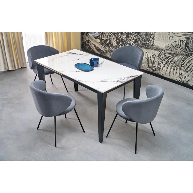 'FELIX Extendable Table, Top - White Marble, Legs - Black' 'FELIX Extendable Table, Top - White Marble, Legs - Black'