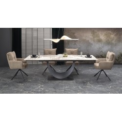'FERNANDO extendable table, top - white marble, legs - black'