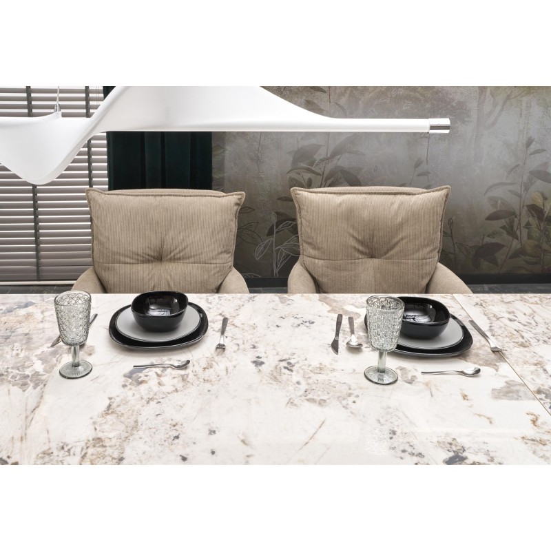 'FERNANDO extendable table, top - white marble, legs - black' 'FERNANDO extendable table, top - white marble, legs - black'