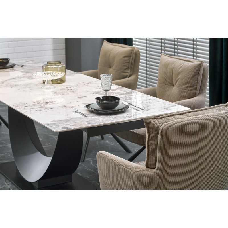'FERNANDO extendable table, top - white marble, legs - black' 'FERNANDO extendable table, top - white marble, legs - black'