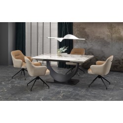 'FERNANDO extendable table, top - white marble, legs - black' 'FERNANDO extendable table, top - white marble, legs - black'