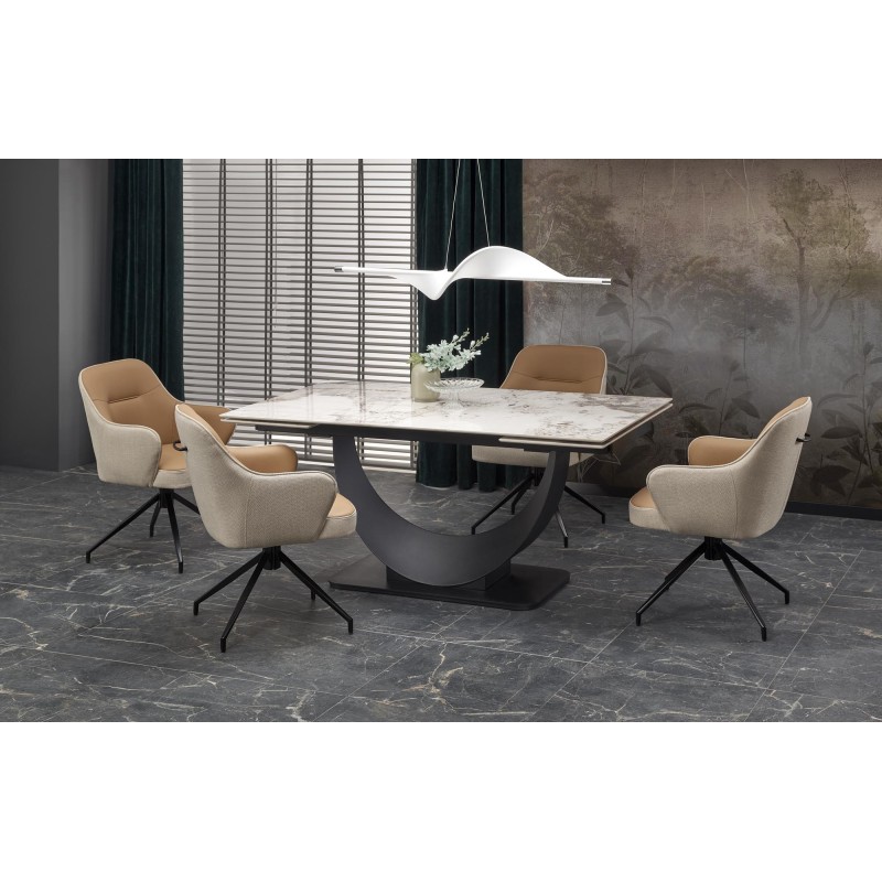 'FERNANDO extendable table, top - white marble, legs - black' 'FERNANDO extendable table, top - white marble, legs - black'