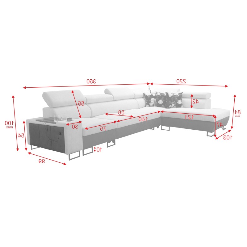Ecksofa Prestige XI Mini mit Schlaffunktion und USB-Anschluss - Weich im Griff, Freya 210.08 + Tauro 8203 Ecksofa Prestige XI Mini mit Schlaffunktion und USB-Anschluss - Weich im Griff, Freya 210.08 + Tauro 8203