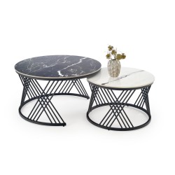 'FLAMINGO Set of 2 Benches, Black Marble / White Marble / Black'