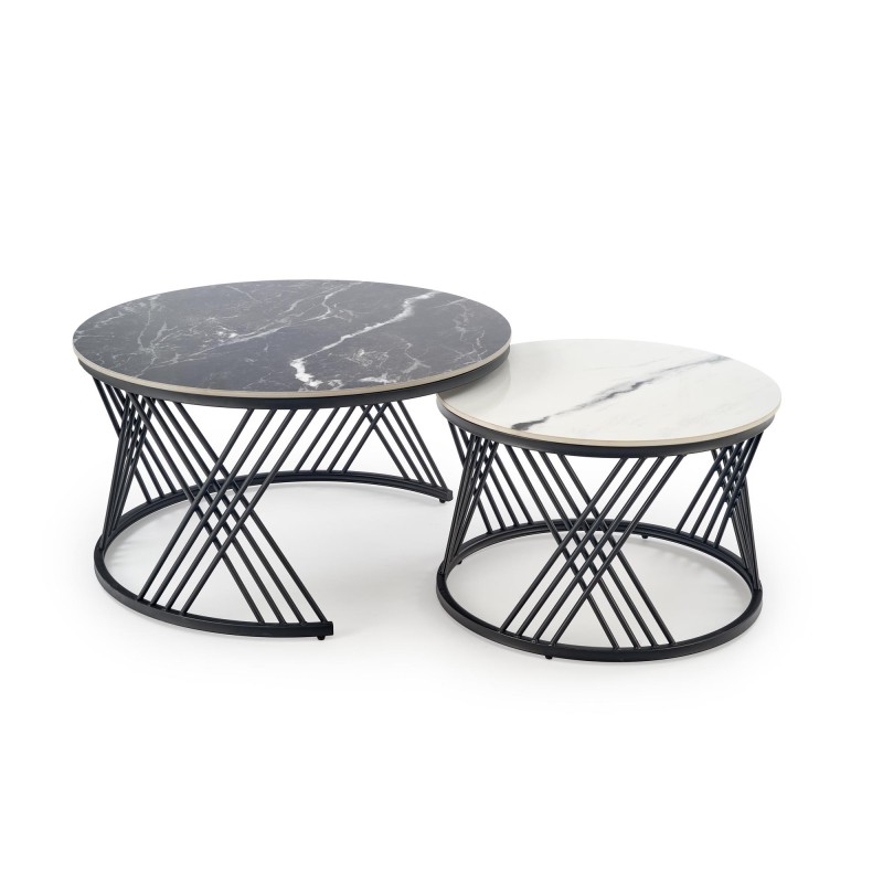 'FLAMINGO Set of 2 Benches, Black Marble / White Marble / Black' 'FLAMINGO Set of 2 Benches, Black Marble / White Marble / Black'