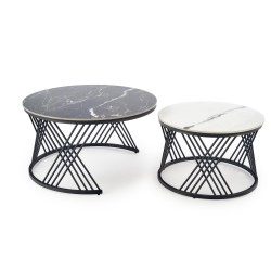 'FLAMINGO Set of 2 Benches, Black Marble / White Marble / Black' 'FLAMINGO Set of 2 Benches, Black Marble / White Marble / Black'
