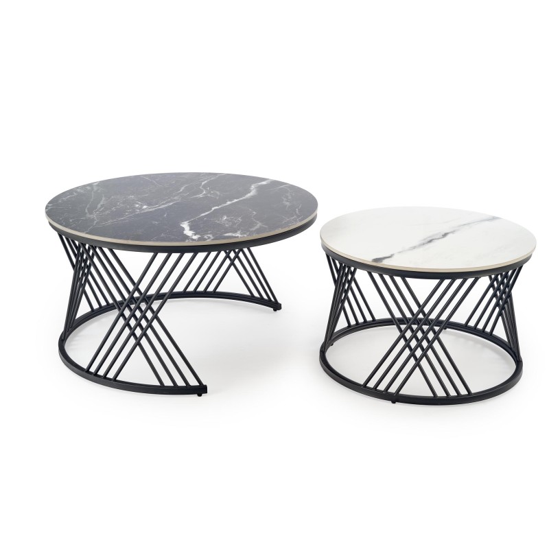 'FLAMINGO Set of 2 Benches, Black Marble / White Marble / Black' 'FLAMINGO Set of 2 Benches, Black Marble / White Marble / Black'