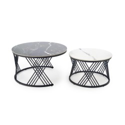 'FLAMINGO Set of 2 Benches, Black Marble / White Marble / Black' 'FLAMINGO Set of 2 Benches, Black Marble / White Marble / Black'